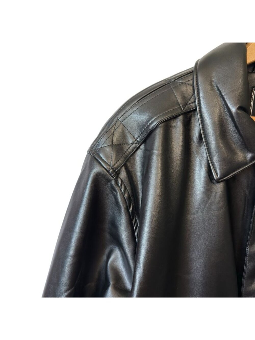 Vintage Shake Wolf Mens Bomber Jacket Faux Leather Black M Flag Lined - Picture 5 of 16